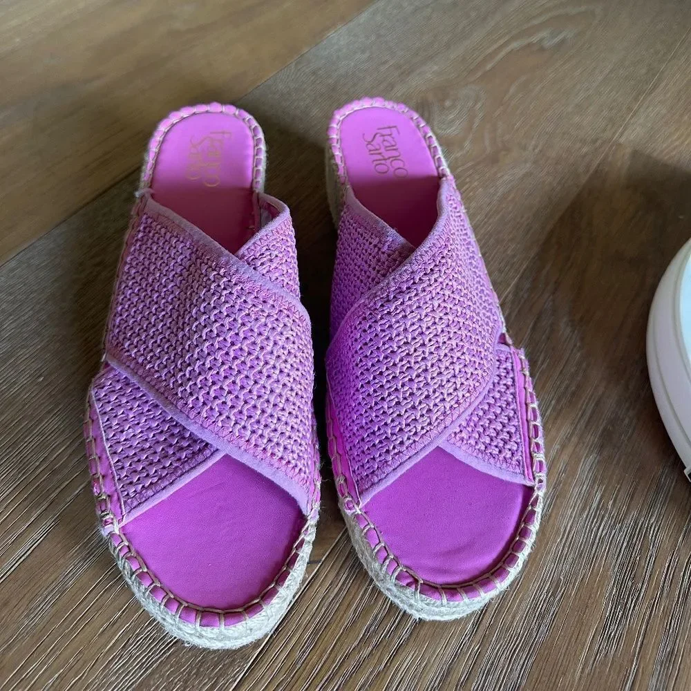 Franco Sarto Pacifica Espadrille Slide Sandal Pink Raffia Platform 10
